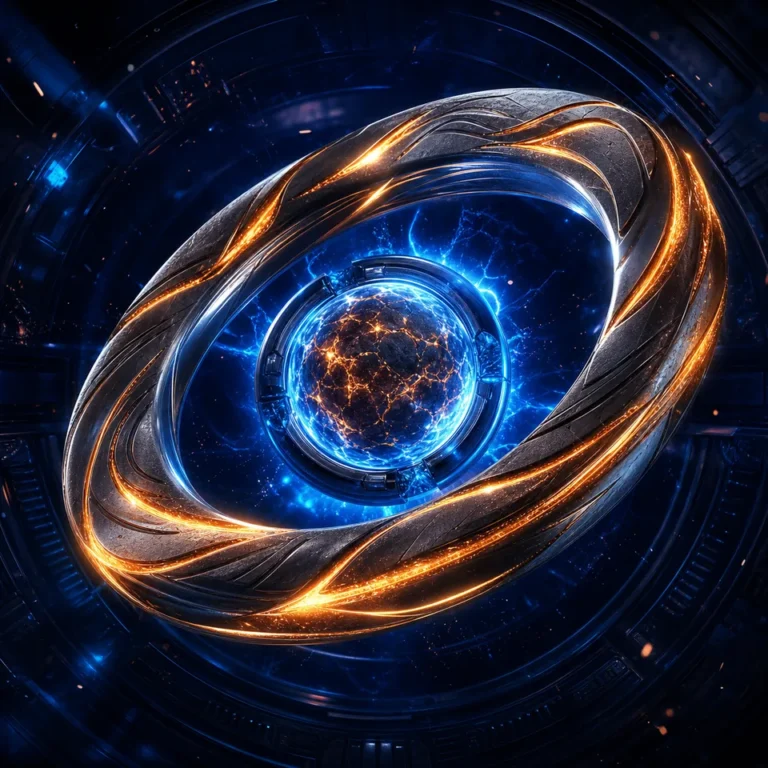 Fictional glowing orbital forge game artwork